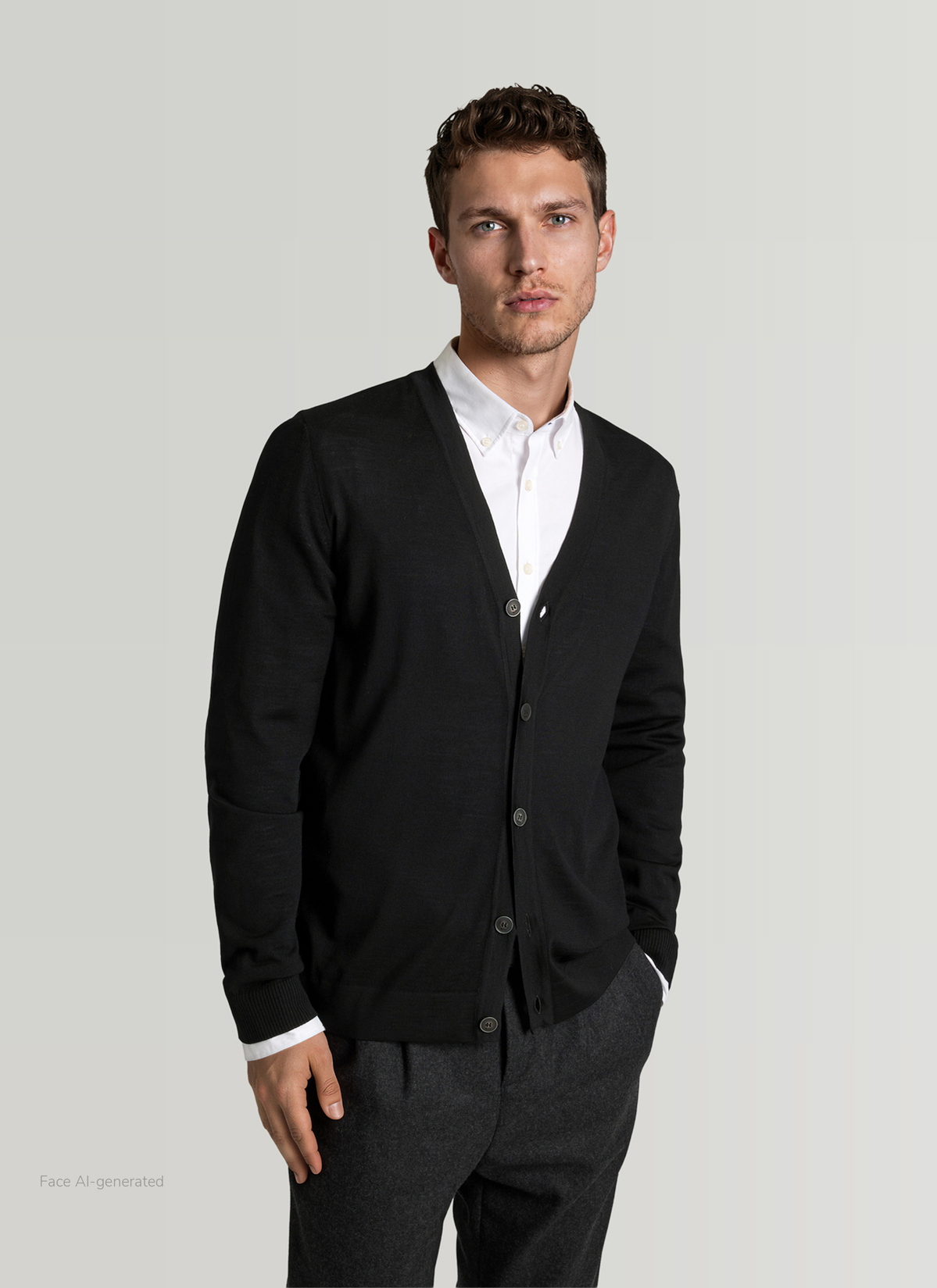 Strick Cardigan 1/1 Arm, Black Frontansicht