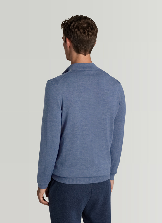 Strickjacke Zip 1/1 Arm Nimes Blue Frontansicht