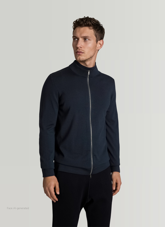Strickjacke Zip 1/1 Arm Navy Frontansicht