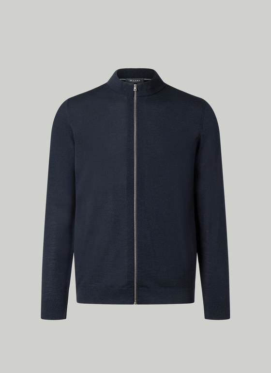 Strickjacke Zip 1/1 Arm Navy Frontansicht