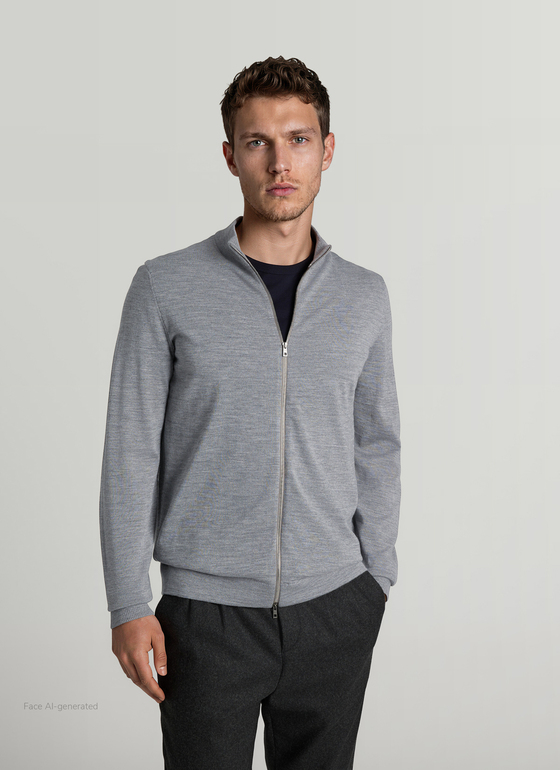 Strickjacke Zip 1/1 Arm Shark Skin Frontansicht