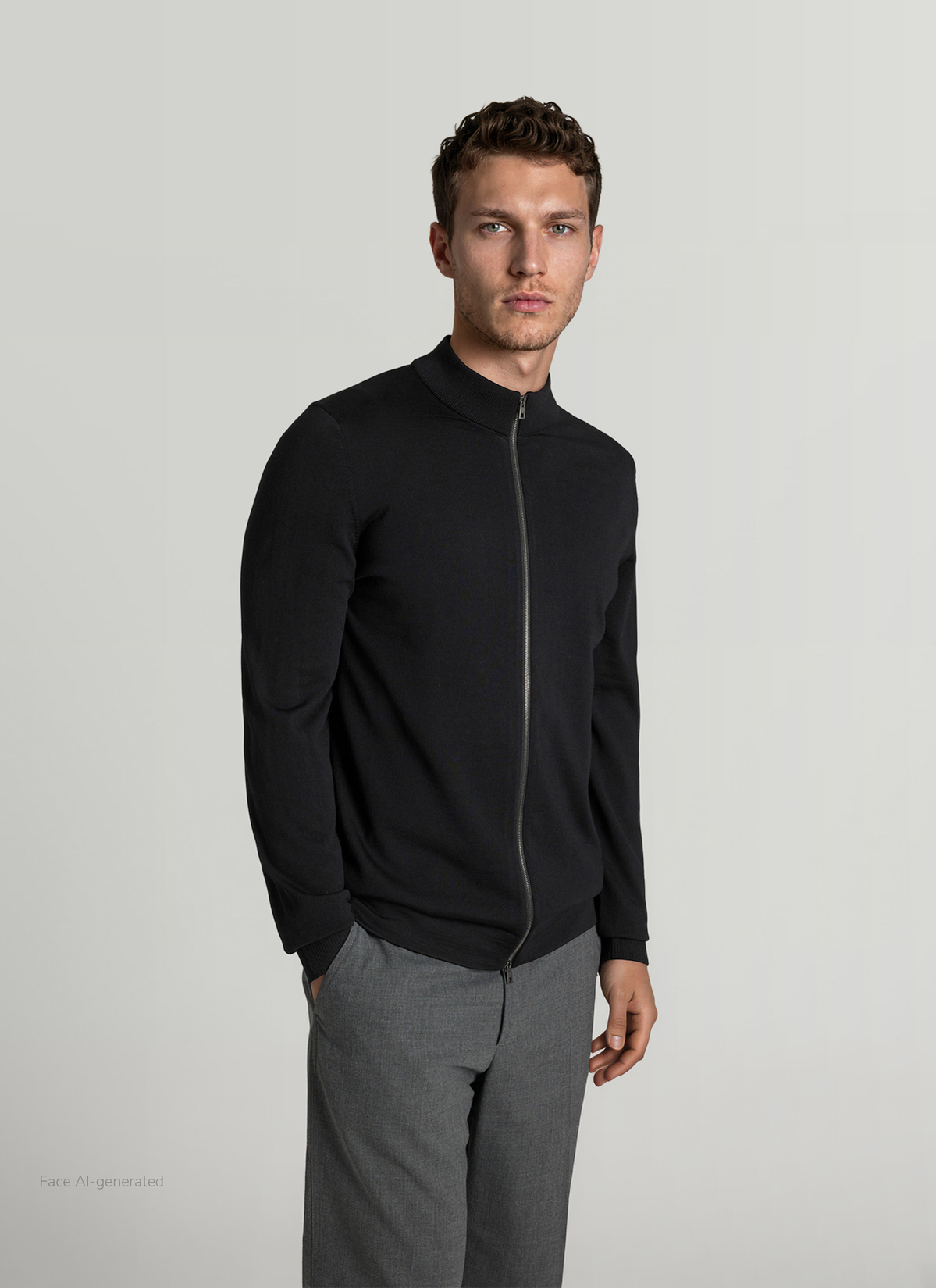 Strickjacke Zip 1/1 Arm, Black Detailansicht 2