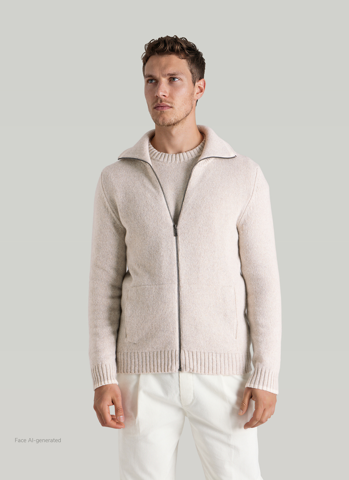Strickjacke Zip 1/1 Arm, Autumn Stone Frontansicht