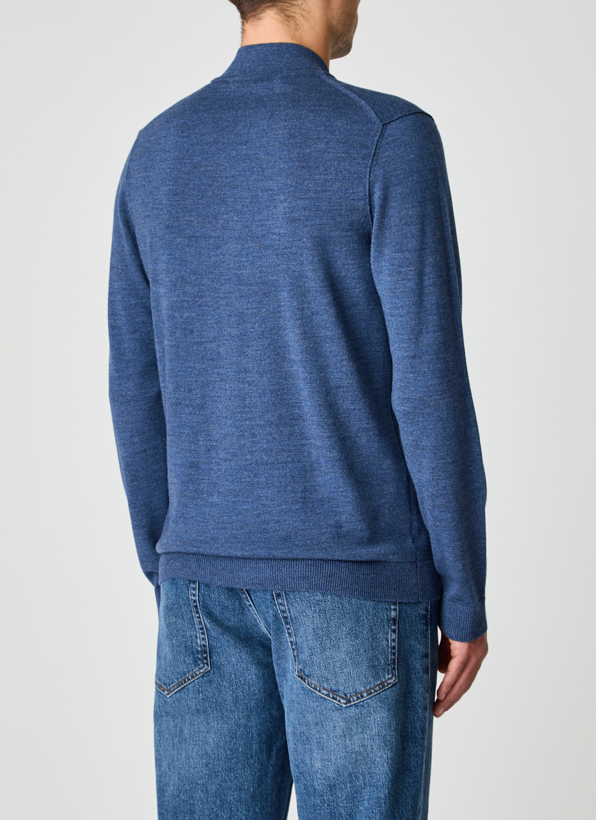 Strickjacke Zip 1/1 Arm, Nimes Blue Rückansicht