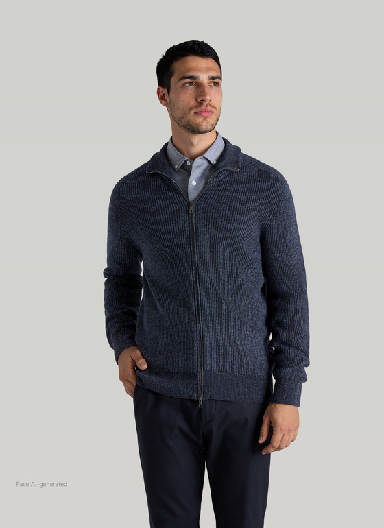 Strickjacke Zip 1/1 Arm Navy Frontansicht