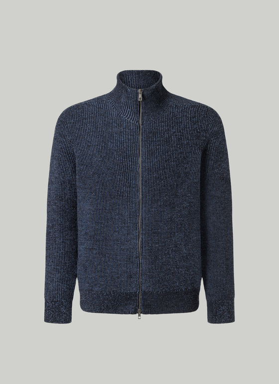 Strickjacke Zip 1/1 Arm Navy Frontansicht