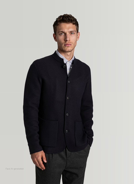 Strickjacke Knopf 1/1 Arm Navy Frontansicht
