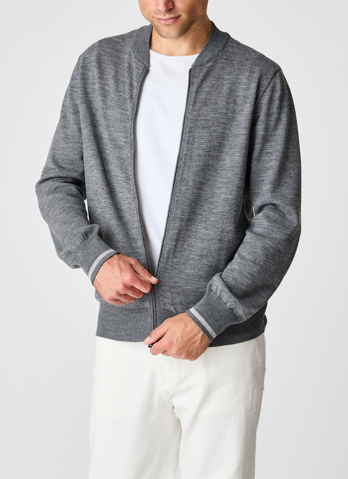 Strickjacke mit Kapuze 1/1 Arm, Smoky Grey Detailansicht 1
