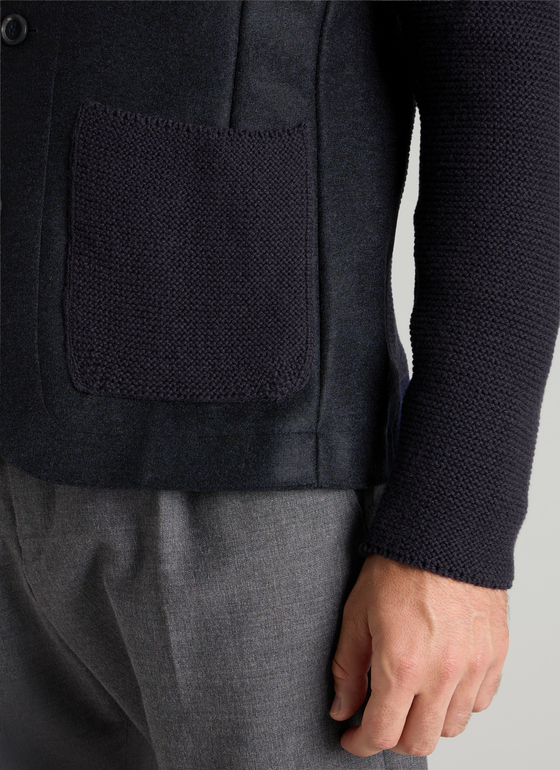Strickjacke Knopf 1/1 Arm Navy Frontansicht