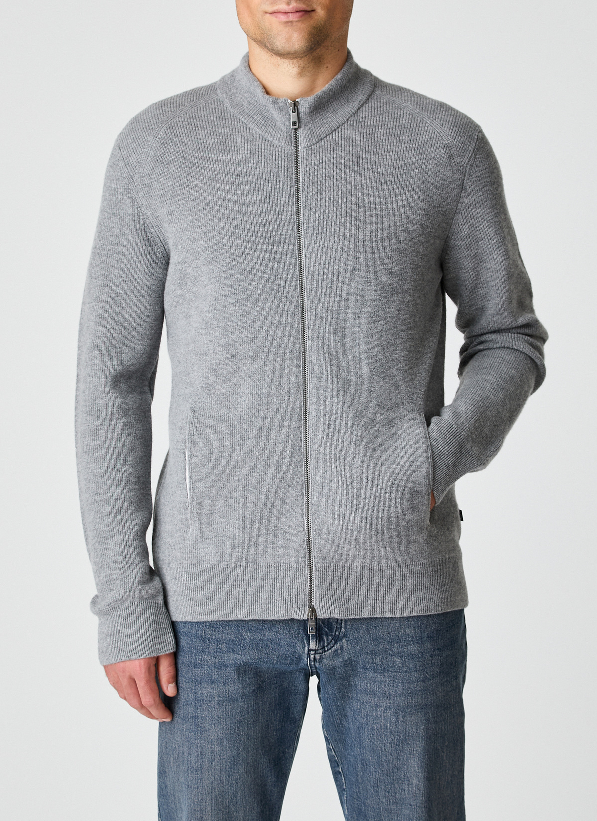Strickjacke Zip 1/1 Arm, Smoky Grey Detailansicht 1