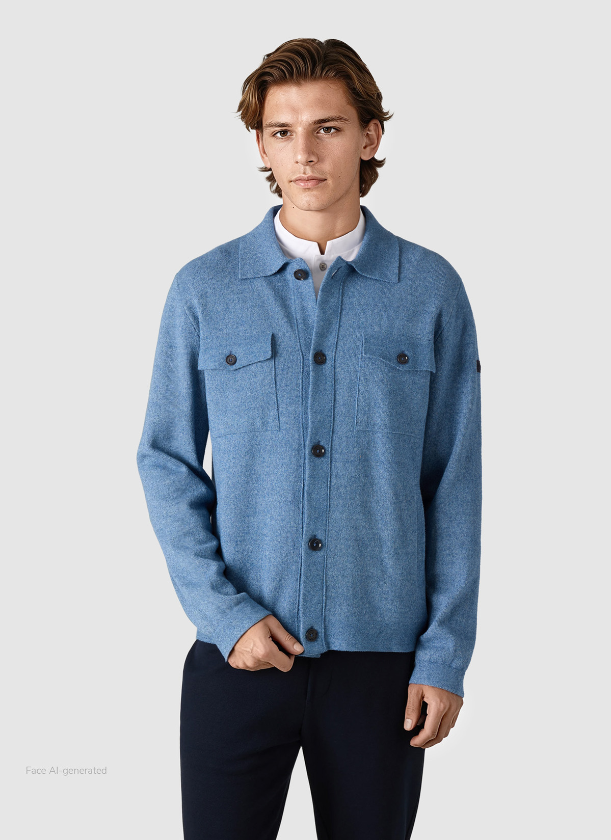 Strickjacke Knopf 1/1 Arm, Midnight Sail Frontansicht