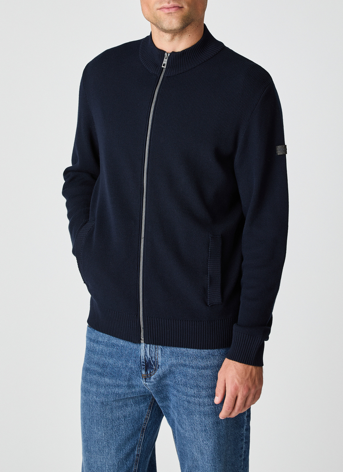 Strickjacke Zip 1/1 Arm, Navy Detailansicht 1