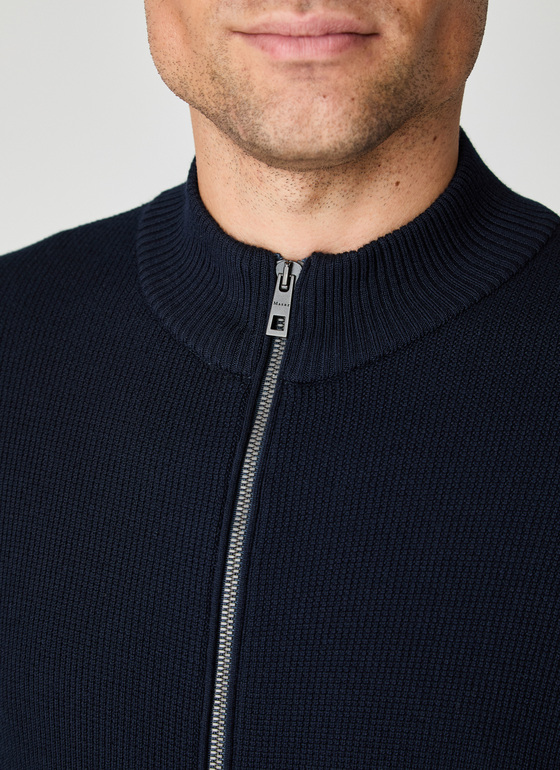 Strickjacke Zip 1/1 Arm Navy Frontansicht