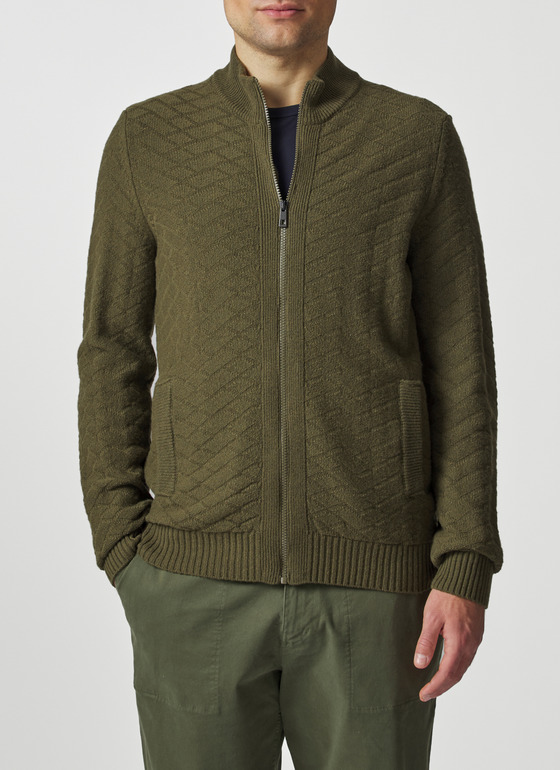 Strickjacke Zip 1/1 Arm Earthy Green Frontansicht