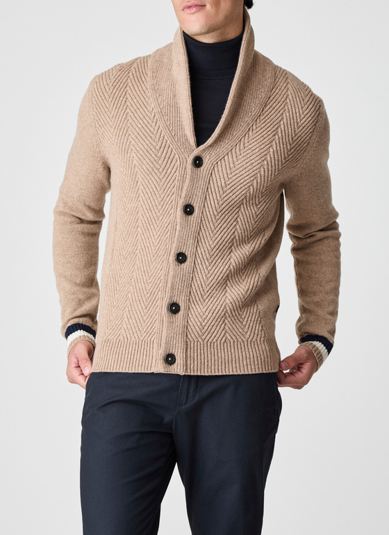 Strickjacke Schalkragen 1/1 Arm Hazelnut Frontansicht