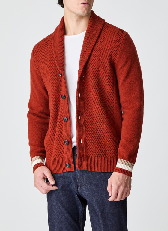 Strickjacke Schalkragen 1/1 Arm Light Buckeye Frontansicht