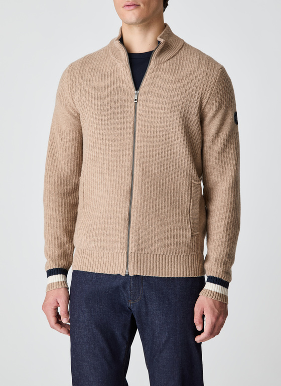 Strickjacke Zip 1/1 Arm Hazelnut Frontansicht