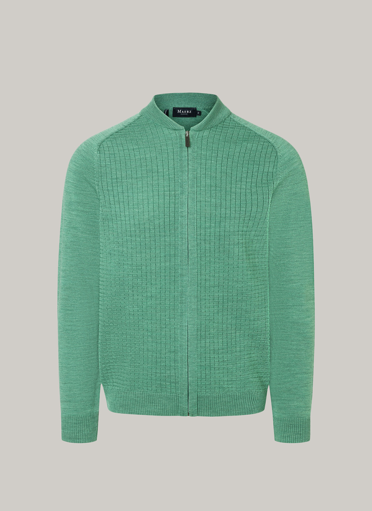 Strickjacke Zip 1/1 Arm, Eucalyptus Leaf Frontansicht