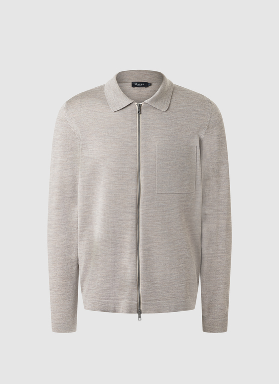 Strickjacke Zip 1/1 Arm Iced Latte Frontansicht