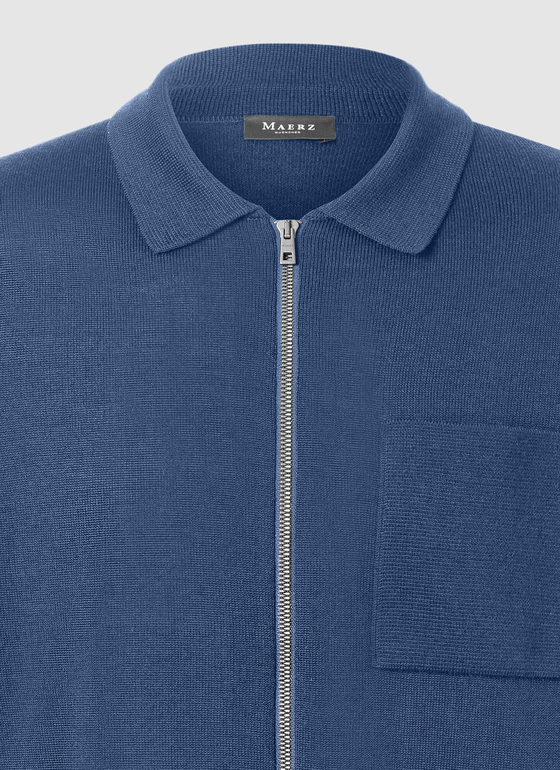Strickjacke Zip 1/1 Arm Deep Sea Frontansicht