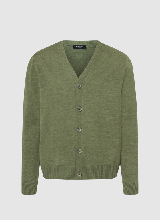 Strick Cardigan 1/1 Arm Green Hummus Frontansicht