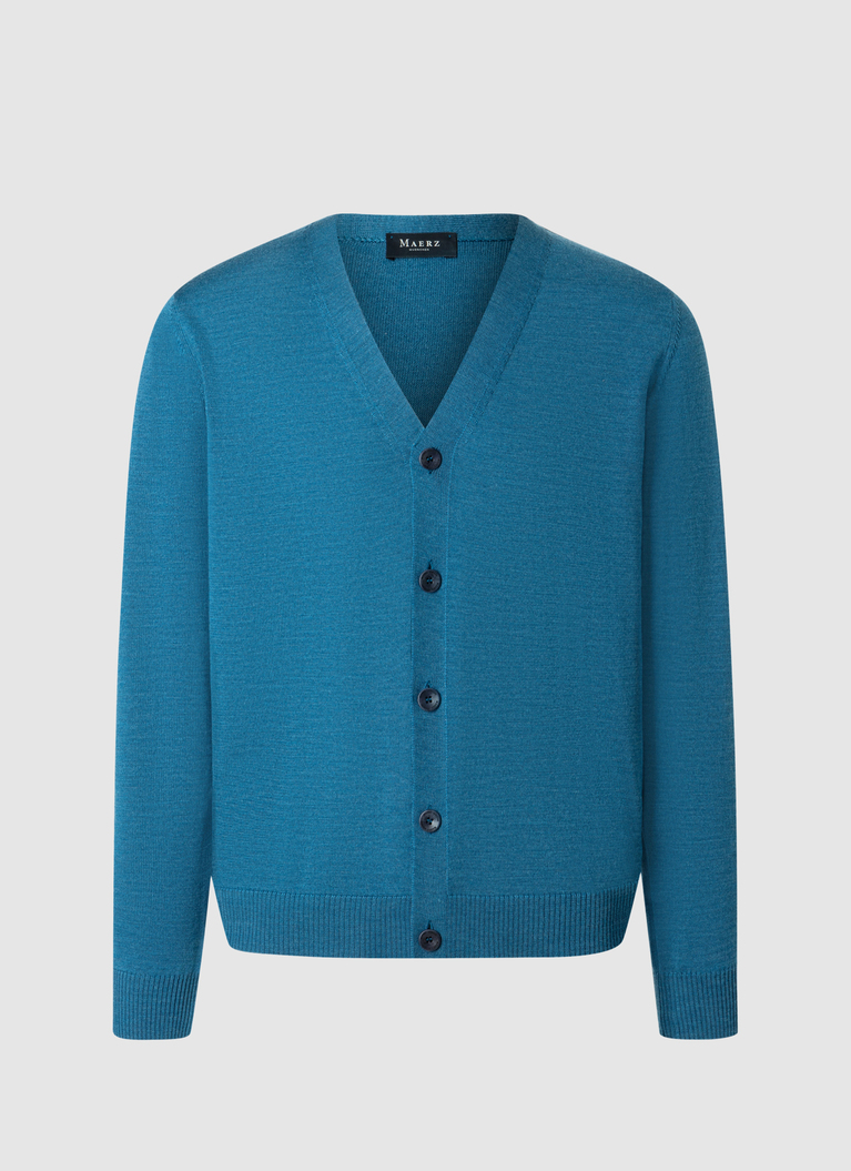 Strick Cardigan 1/1 Arm, Teal Water Frontansicht