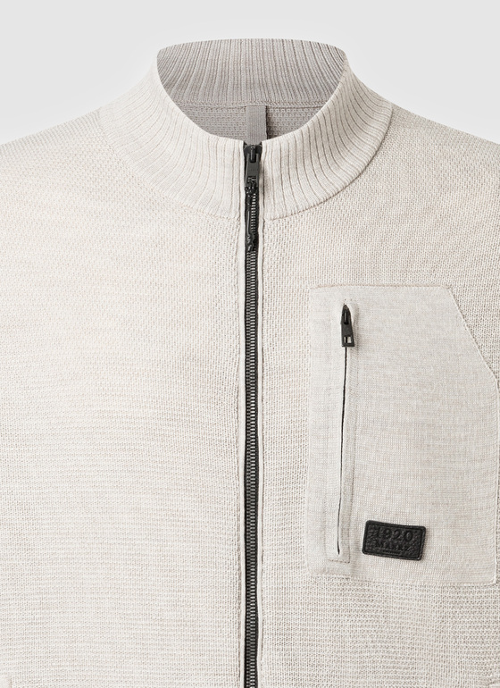 Strickjacke Zip 1/1 Arm Iced Latte Frontansicht