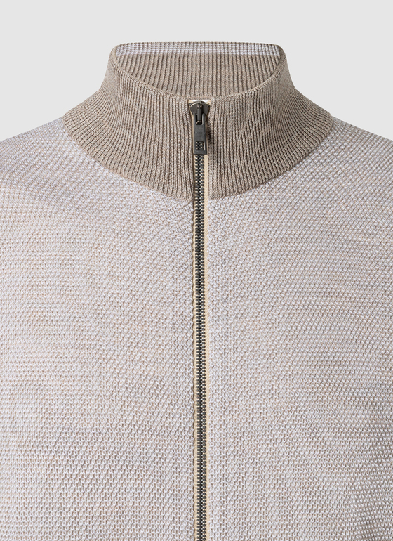 Strickjacke Zip 1/1 Arm Iced Latte Frontansicht