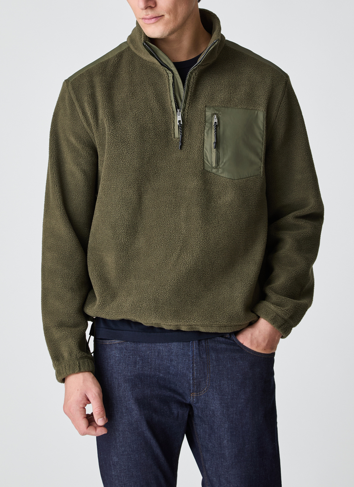 Sweat Stehkragen Zip, Foggy Teal Frontansicht