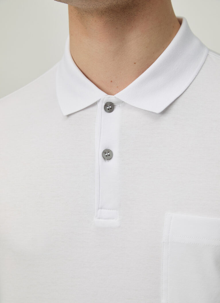 Poloshirt, Knopf 1/2 Arm, Pure White Detailansicht 2