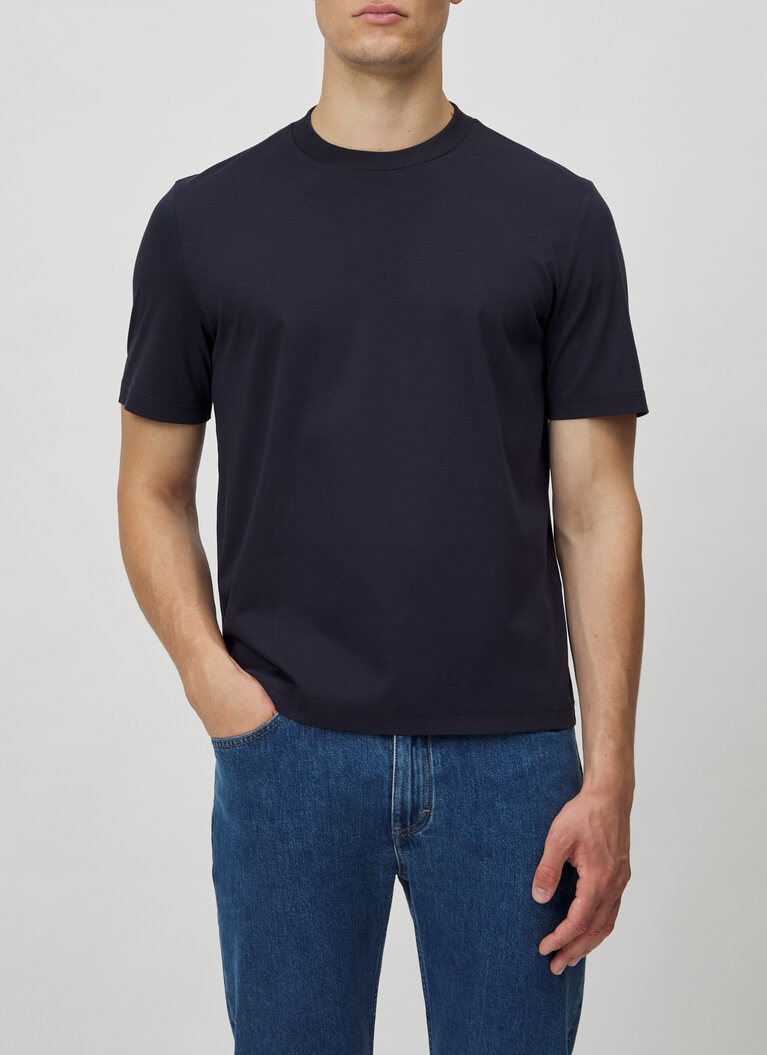 T-Shirt Rundhals 1/2 Arm, Navy Frontansicht