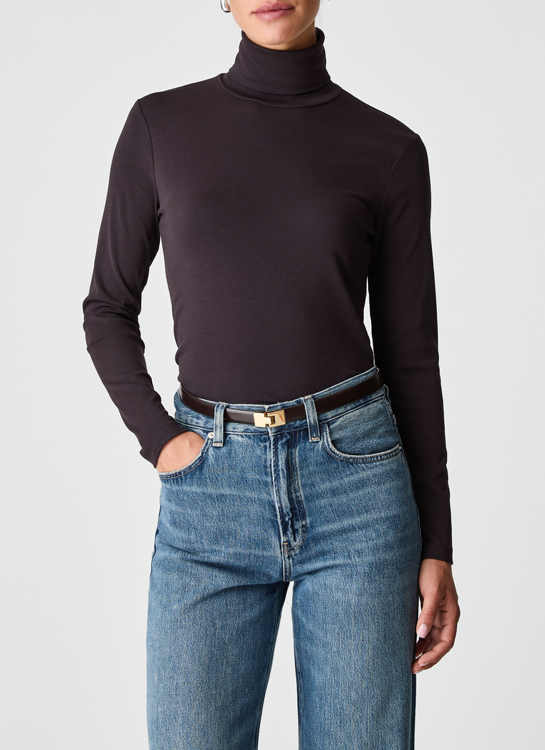 RollkragenlongsleeveDark Espresso Frontansicht
