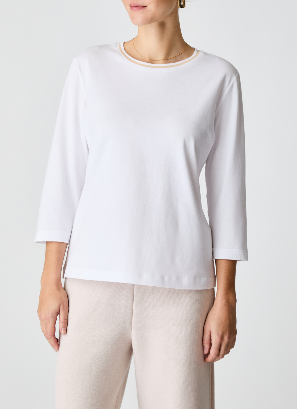 Longsleeve Rundhals 3/4 Arm, Pure White Frontansicht