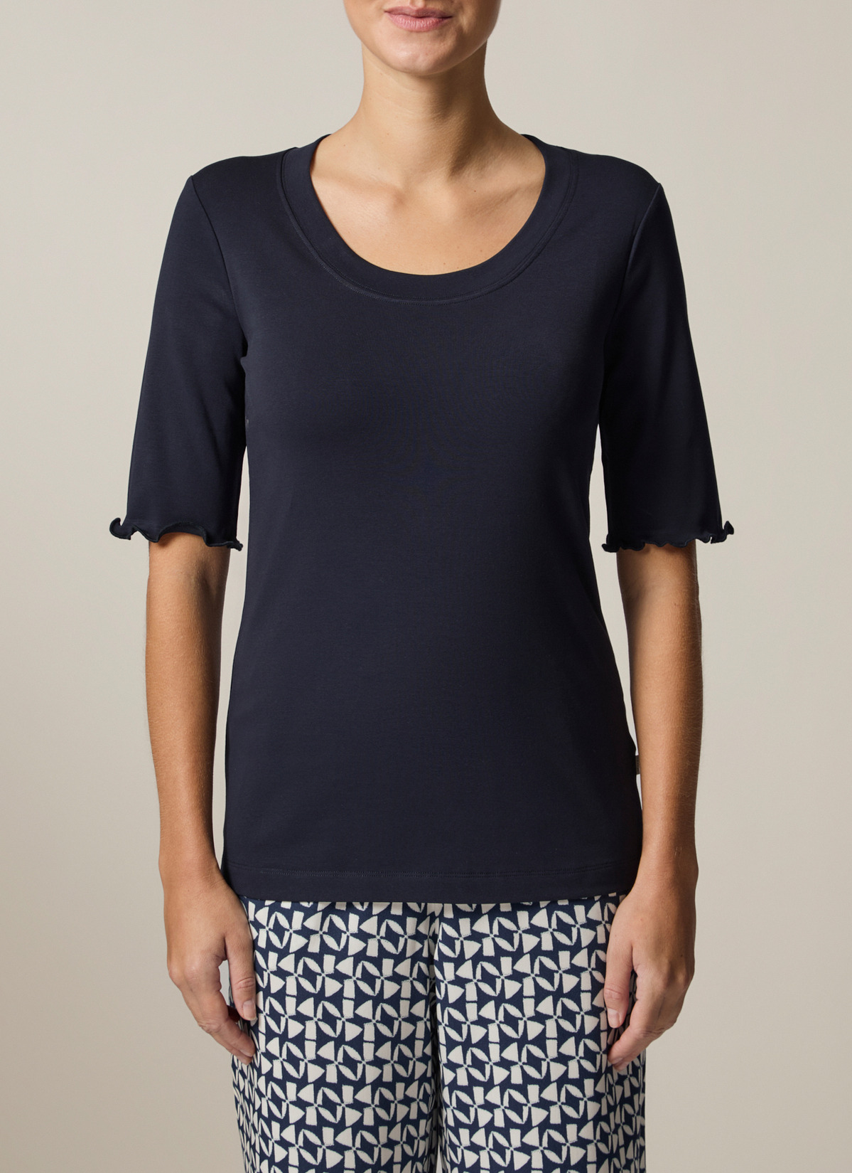 T-Shirt Rundhals 1/2 Arm, Navy Frontansicht