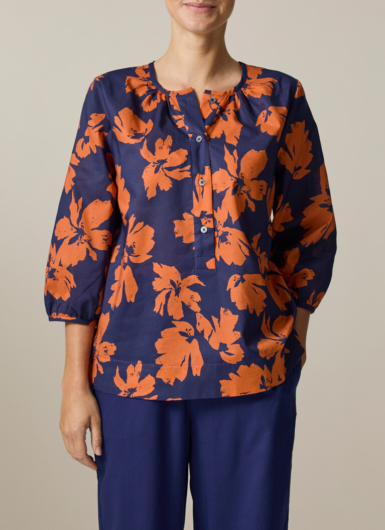 Bluse 3/4 Arm, Mystic Blue Frontansicht