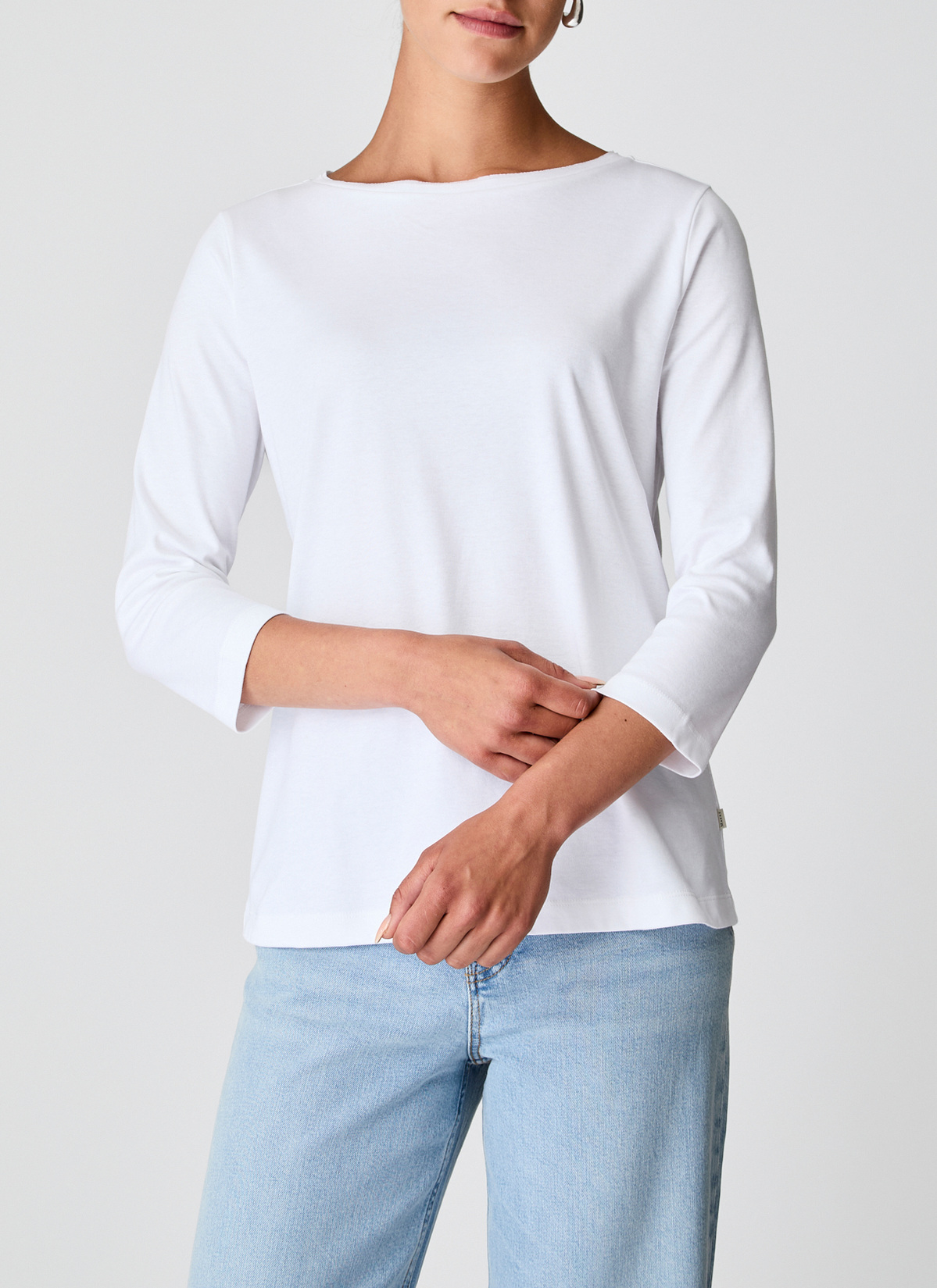 Longsleeve Rundhals 3/4 Arm, Pure White Detailansicht 1