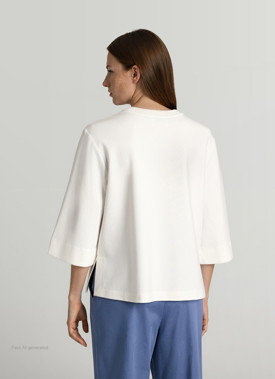 Longsleeve Rundhals 3/4 Arm New White Frontansicht