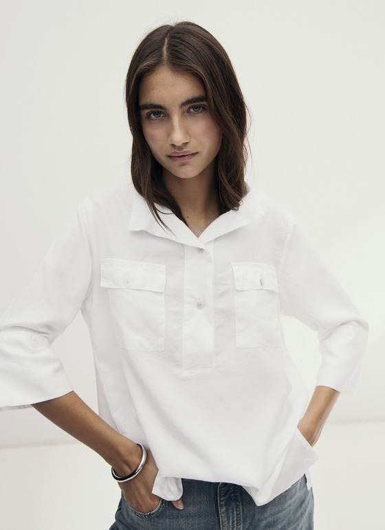 Bluse 3/4 Arm Pure White Frontansicht