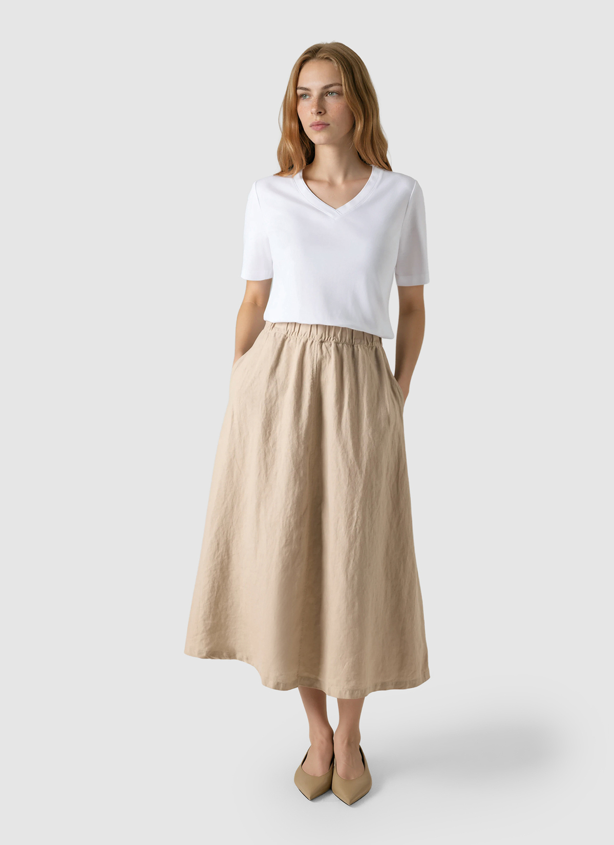 T-Shirt V-Neck 1/2 Arm, Pure White Detailansicht 2