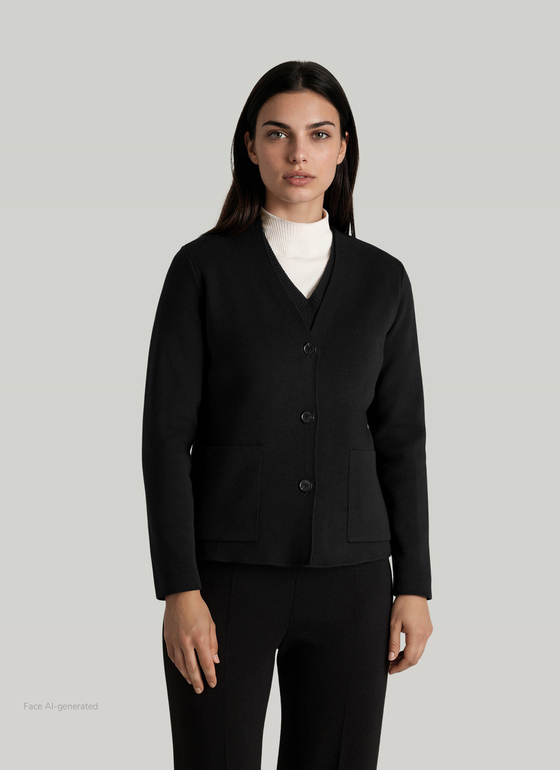 Strick Cardigan 1/1 Arm Black Frontansicht