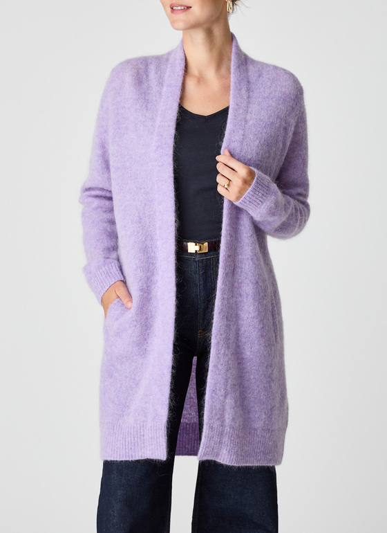 Strickjacke lang Frosted Lavender Frontansicht