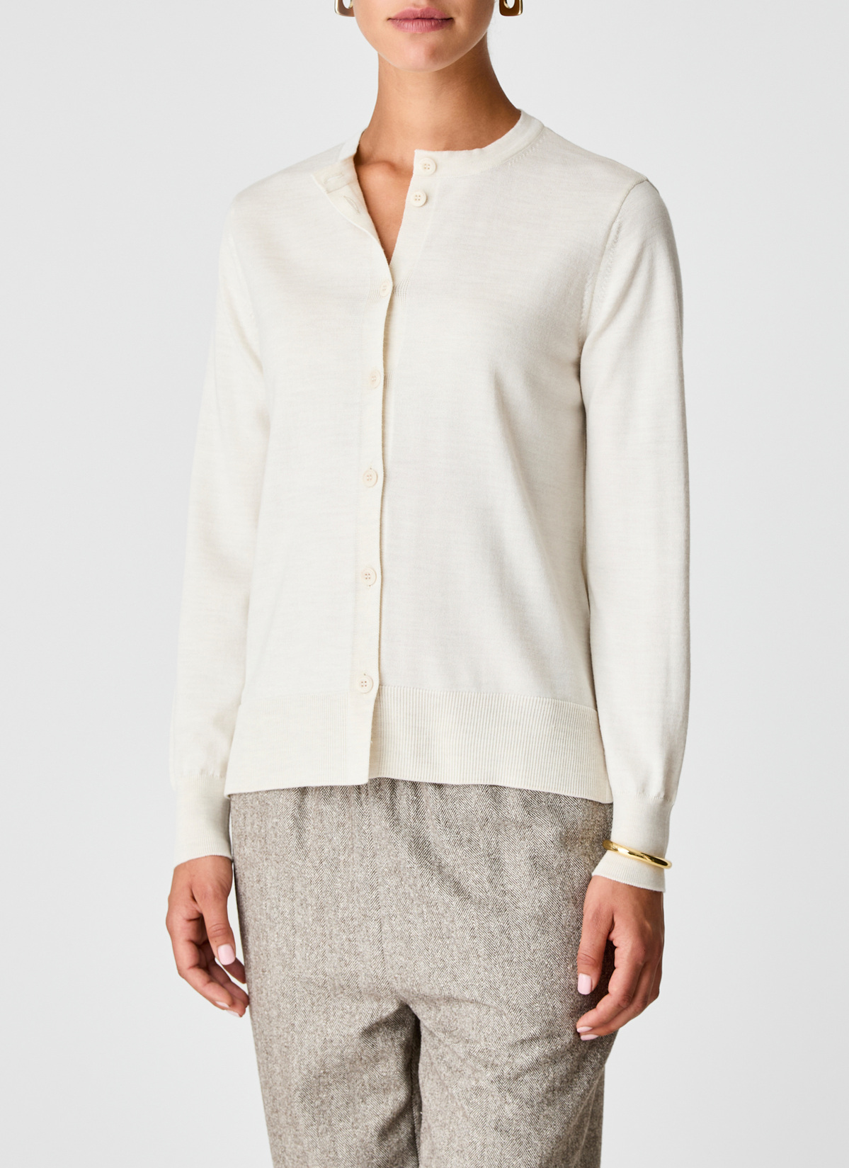 Strick Cardigan 1/1 Arm, Off White Frontansicht
