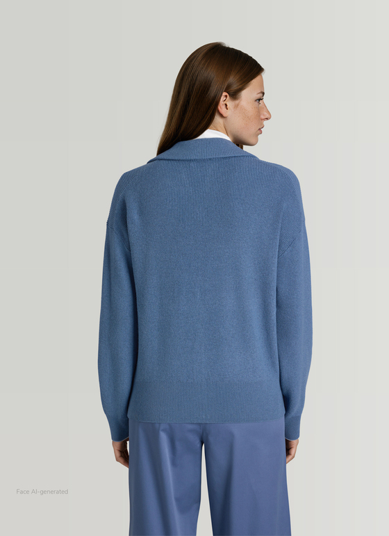 Strickjacke Zip 1/1 Arm Blue Horizon Frontansicht