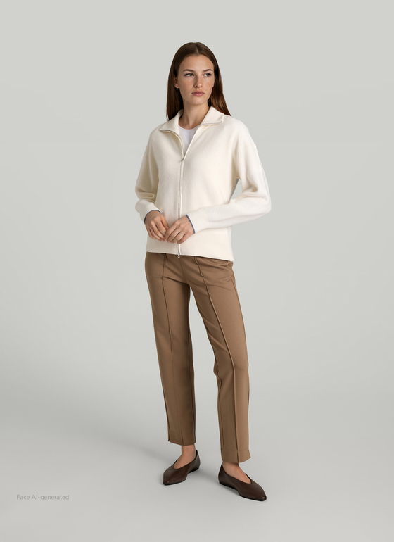Strickjacke Zip 1/1 Arm New White Frontansicht