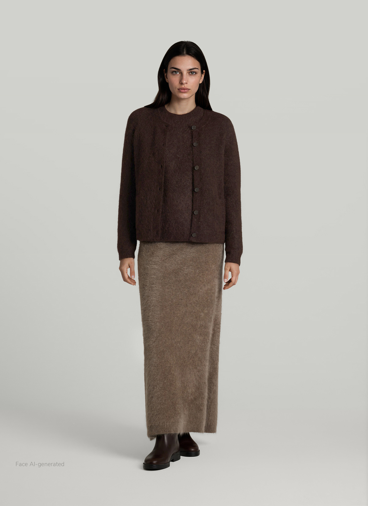 Strickjacke Knopf 1/1 Arm, Dark Coffee Detailansicht 2