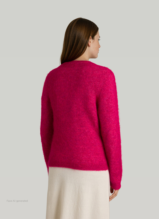 Strickjacke Knopf 1/1 Arm Peony Red Frontansicht