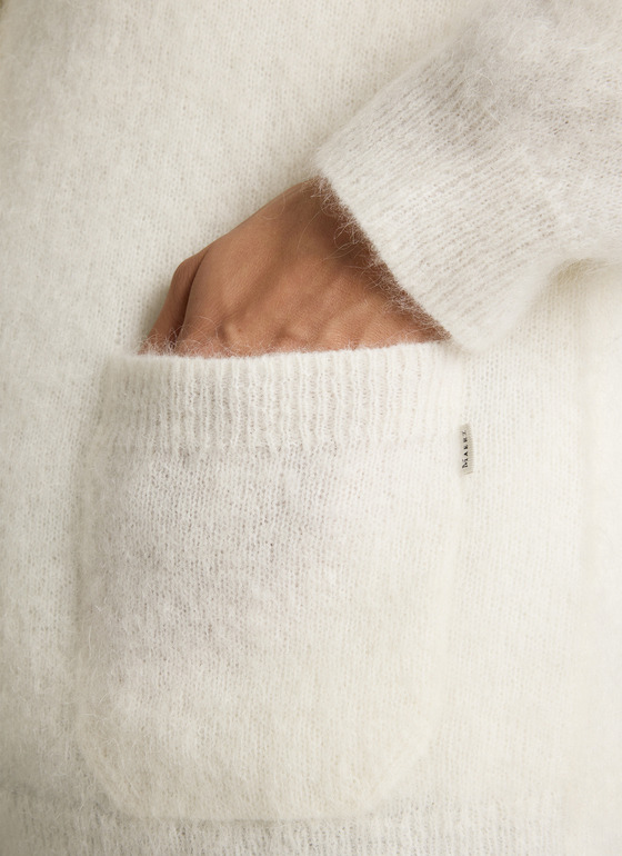 Strickjacke Knopf 1/1 Arm New White Frontansicht