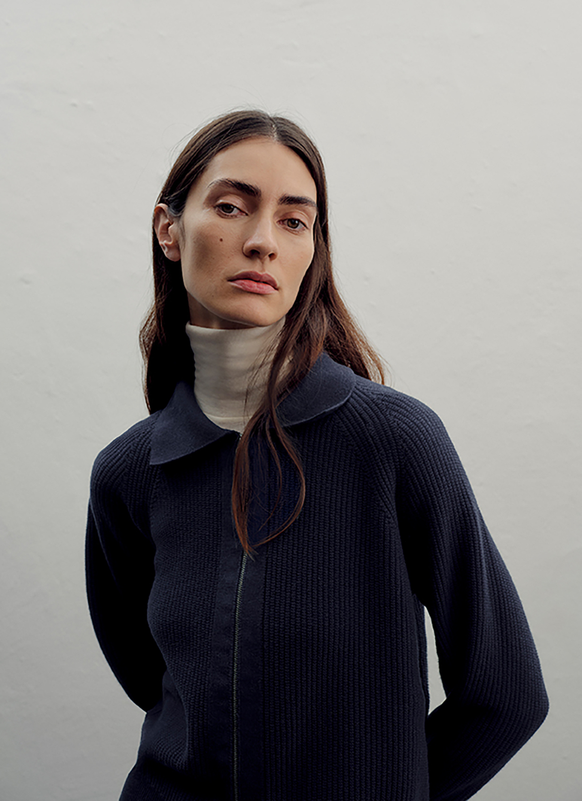 Strickjacke Zip 1/1 Arm, Bright Night Frontansicht