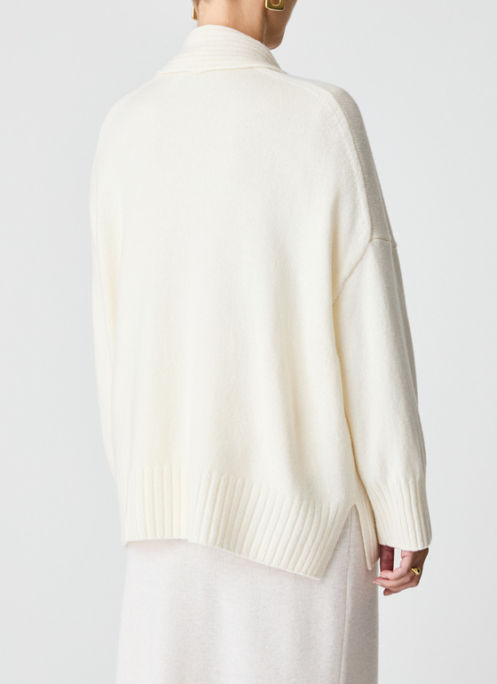 Strickjacke Schalkragen 1/1 Arm New White Frontansicht