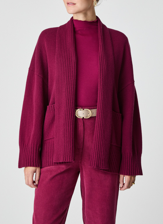 Strickjacke Schalkragen 1/1 Arm Bordeaux Frontansicht